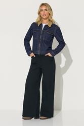 PixieGirl Petite Women's Indigo Blue Contrast Collar Trucker Jacket | PixieGirl 2