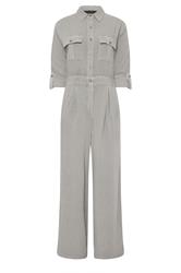 PixieGirl Petite Light Grey Acid Wash Wide Leg Jumpsuit
