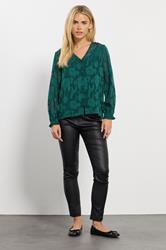 M&Co Petite Teal Green Floral Jacquard V-Neck Blouse | M&Co 4