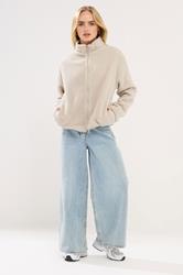 PixieGirl Petite Women's Neutral Brown Zip Fleece Jacket | PixieGirl 2