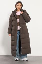 PixieGirl Petite Womens Chocolate Brown Maxi Padded Puffer Coat | PixieGirl 2