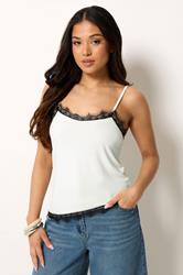 PixieGirl Petite Women's White & Black Lace Trim Asymmetric Vest Top | PixieGirl 3