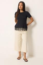 M&Co Petite Black Lace Hem T-Shirt | M&Co 1