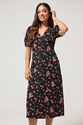 PixieGirl Petite Women's Black Rose Button Tea Dress | PixieGirl 4