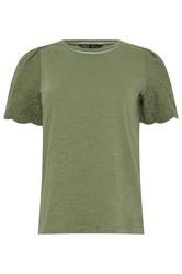 M&Co Petite Khaki Green Embroidered Sleeve Cotton T-Shirt | M&Co 5