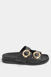 Black Brushed Buckle Mules In Extra Wide EEE Fit | Yours Clothing 2