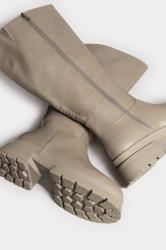 LIMITED COLLECTION Beige Brown Faux Leather Pull On Knee High Boots In Extra Wide Fit 6