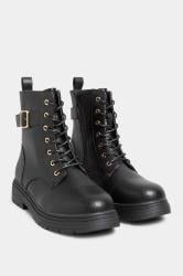 Black Buckle Lace Up Ankle Boots In Wide E Fit & Extra Wide EEE Fit | Yours Clothing 2