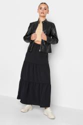 Petite Black Collarless Faux Leather Jacket | PixieGirl 2