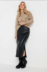 PixieGirl Petite Women's Beige Brown Cable Knit High Neck Jumper | PixieGirl 2