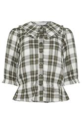 PixieGirl Petite Women's Green Check Collar Smock Top | PixieGirl 5