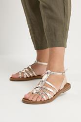 Gold Faux Leather Gladiator Sandals in Extra Wide E Fit | Yours Clothing 3