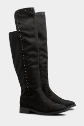 Yours Black Stud Over The Knee Boots In Wide E Fit & Extra Wide Fit | Yours Clothing 2