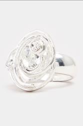 Silver Tone Diamante Oval Twist Stretch Ring | Yours Clothing 3
