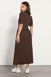 PixieGirl Petite Womens Chocolate Brown Textured Midi Dress | PixieGirl 3