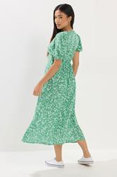 M&Co Petite Green Ditsy Floral Puff Sleeve Dress | M&Co  2