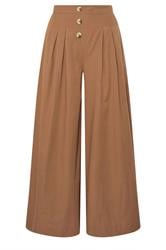 PixieGirl Petite Women's Beige Brown Button Wide Palazzo Trousers | PixieGirl 5