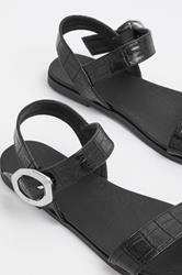 Black Croc Buckle Detail Sandals In Wide E Fit | Yours Clothing 5