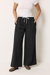 PixieGirl Petite Women's Black Contrast Pintuck Wide Leg Trousers | PixieGirl 1