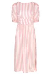 PixieGirl Petite Women's Pink Stripe Puff Sleeve Midi Dress | PixieGirl 5