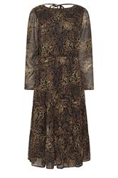 PixieGirl Petite Women's Black & Brown Leaf Midi Dress | PixieGirl 5