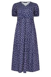 M&Co Petite Navy Blue Polka Dot Twist Front Maxi Dress | M&Co 5