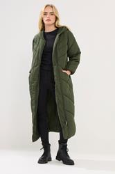 PixieGirl Petite Women's Khaki Green Padded Maxi Puffer Coat | PixieGirl 1