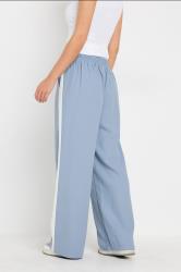 PixieGirl Petite Women's Light Blue Contrast Side Stripe Wide Leg Trousers | PixieGirl 3