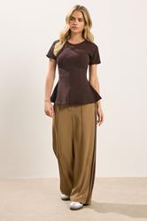 PixieGirl Petite Women's Chocolate Brown Cinched Waist Top | PixieGirl 2