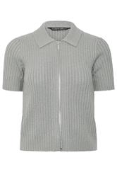 PixieGirl Petite Grey Short Sleeve Knitted Zip Cardigan