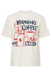 PixieGirl Petite Women's Cream 'Morning Coffee Club' Oversized T-Shirt | PixieGirl 2