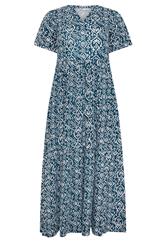 M&Co Petite Teal Blue Tile Print Cotton Midi Dress | M&Co 5