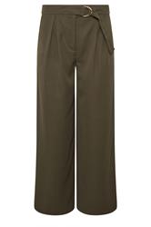 PixieGirl Petite Olive Green Belted Wide Leg Trousers