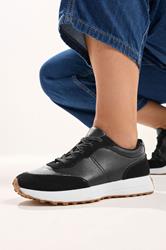 Black Faux Leather Runner Trainers In Extra Wide EEE Fit | Yours Clothing 3