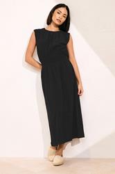PixieGirl Petite Women's Black Shirred Waist Midi Dress | PixieGirl 1