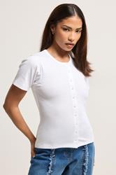 PixieGirl Petite Women's White Ribbed Cotton Button Front Top | PixieGirl 3