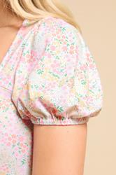 PixieGirl Petite Women's Pink Ditsy Puff Sleeve Midi Dress | PixieGirl 4