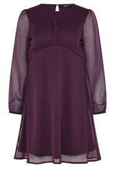 M&Co Petite Berry Purple Long Sleeve Chiffon Dress | M&Co 1