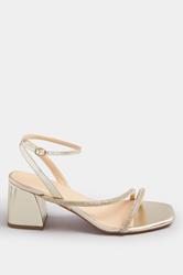 Gold Diamante Block Heel Sandals In Extra Wide EEE Fit | Yours Clothing 3