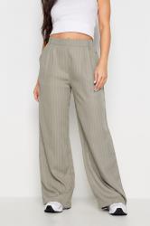 PixieGirl Petite Womens Stone Brown Pinstripe Wide Leg Trousers | PixieGirl 2