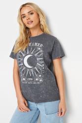 PixieGirl Petite Womens Charcoal Grey 'Dreamer' Slogan T-Shirt | PixieGirl 1