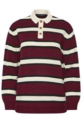PixieGirl Petite Women's Burgundy Red Stripe Rugby Jumper | PixieGirl 7