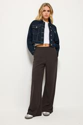 PixieGirl Petite Women's Chocolate Brown Scuba Wide Leg Trousers  1