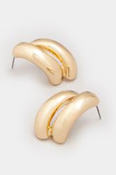 Gold Tone Double Curve Stud Earrings | Yours Clothing 3