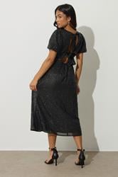 PixieGirl Petite Womens Black Sequin Tie Back Midi Dress | PixieGirl 3