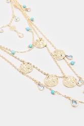 Gold & Blue Multi Layer Disc Necklace | Yours Clothing 3