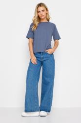 PixieGirl Petite Womens Blue Ribbed Boxy T-Shirt | PixieGirl 2
