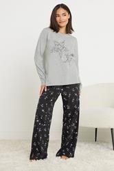 PixieGirl Petite Women's Black Star Graphic Wide Leg Pyjama Set | PixieGirl 1