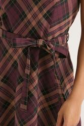 PixieGirl Petite Women's Burgundy Red Check Pinafore Midi Dress | PixieGirl 4