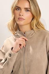 PixieGirl Petite Women's Natural Brown Faux Suede Bomber Jacket | PixieGirl 5